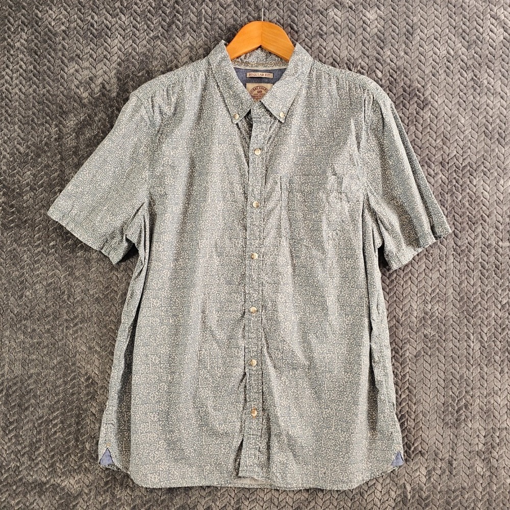 Fat Face Mens XL Regular Fit Short Sleeve Button Down Shirt Blue Geometric Tile